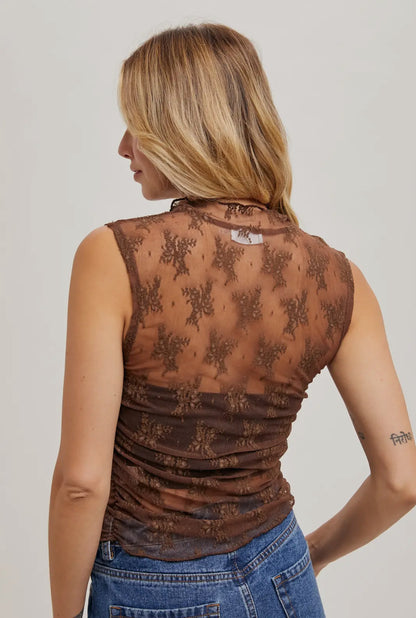 Sheer floral embroidery tank