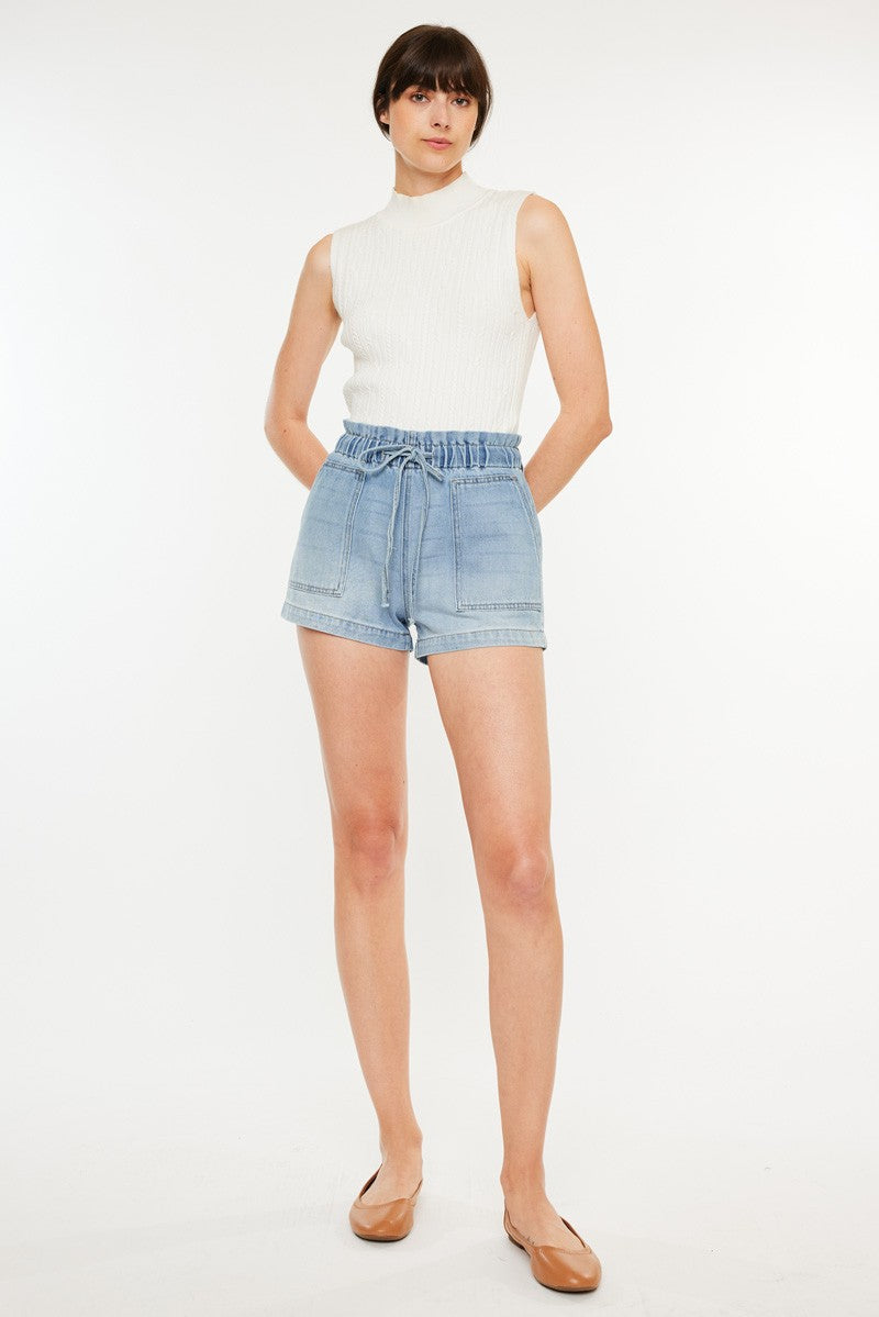 Denim paper bag shorts