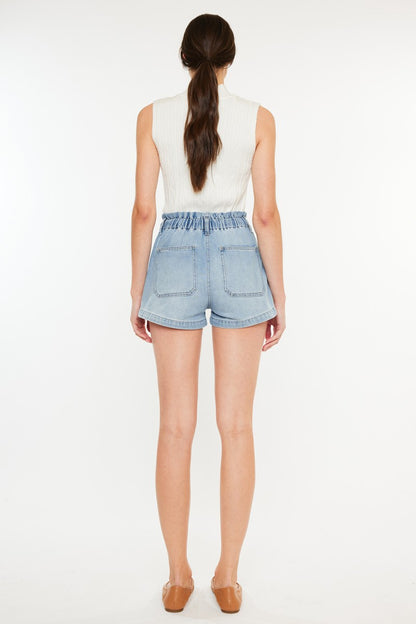 Denim paper bag shorts