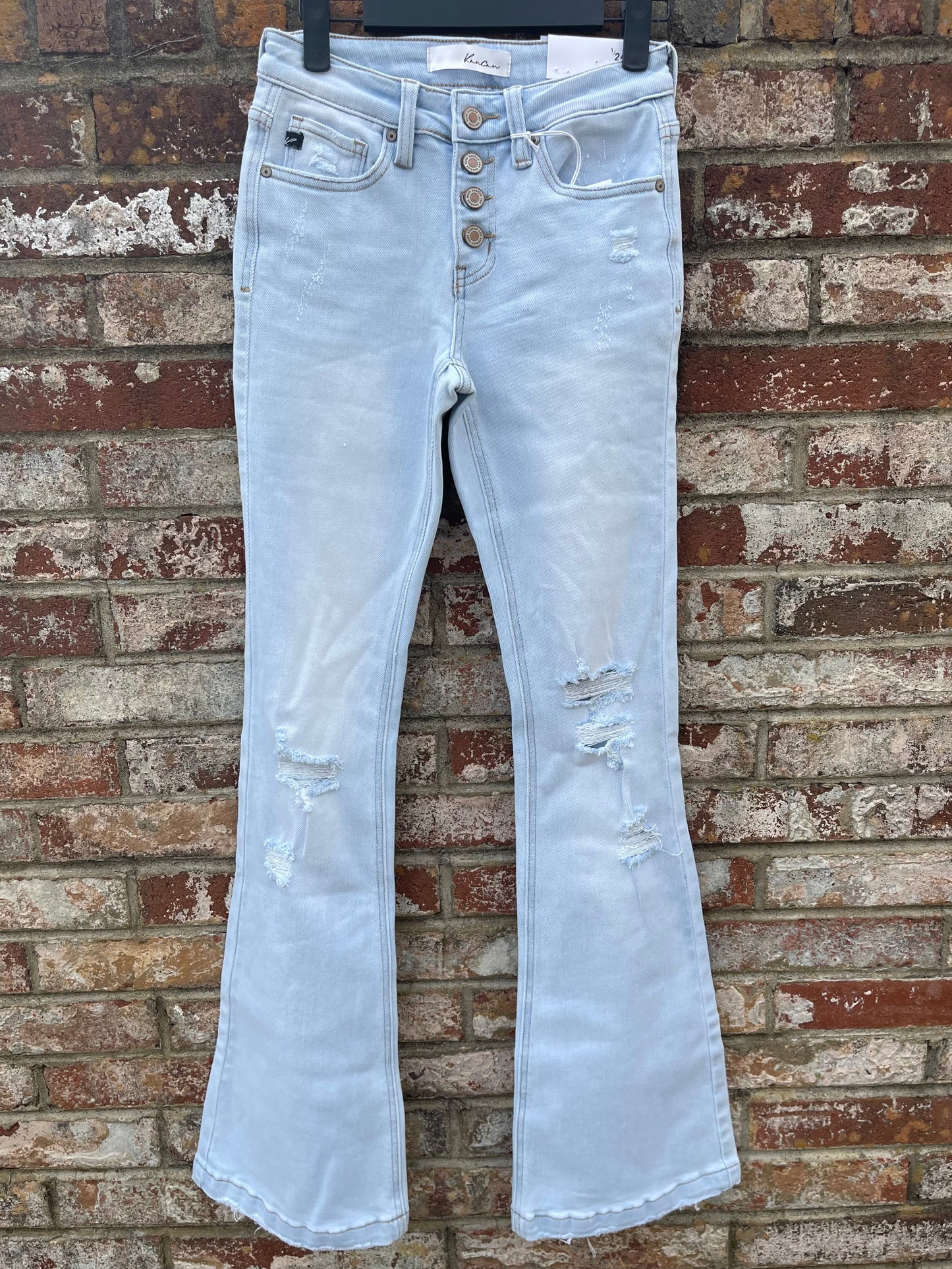 Mid Rise Flare Distressed Jean