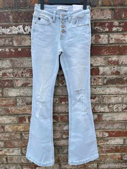 Mid Rise Flare Distressed Jean