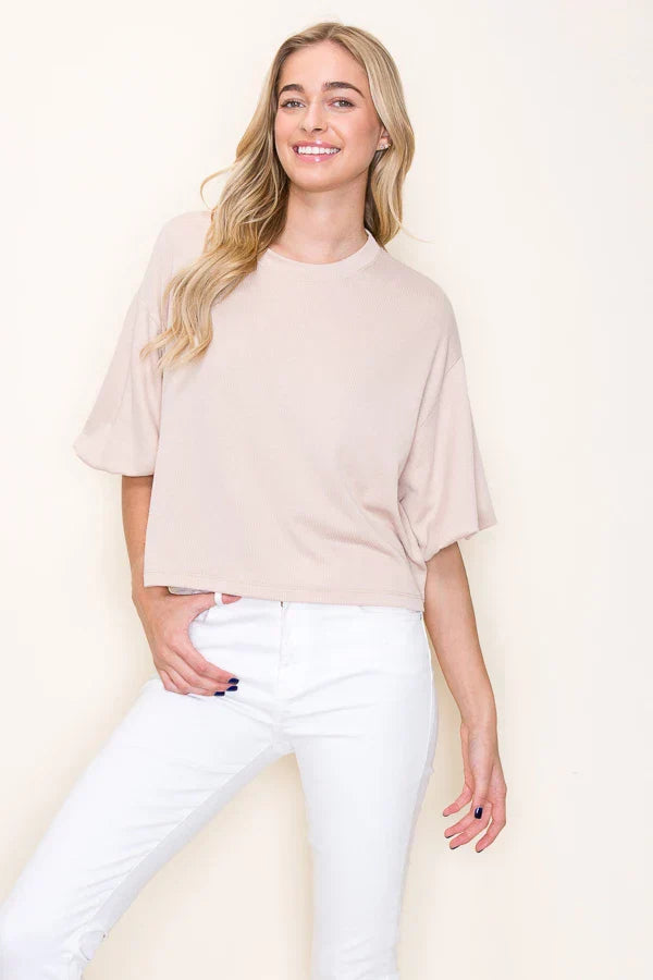 Latte puff sleeve top